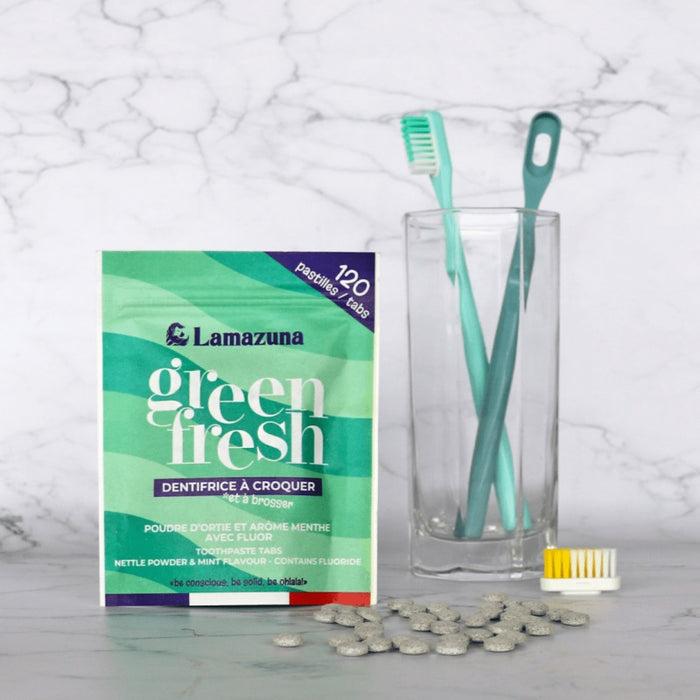 Lamazuna - Zero Waste tandpasta tabletter (Flourfri) - Nældepulver og mint  120 stk.