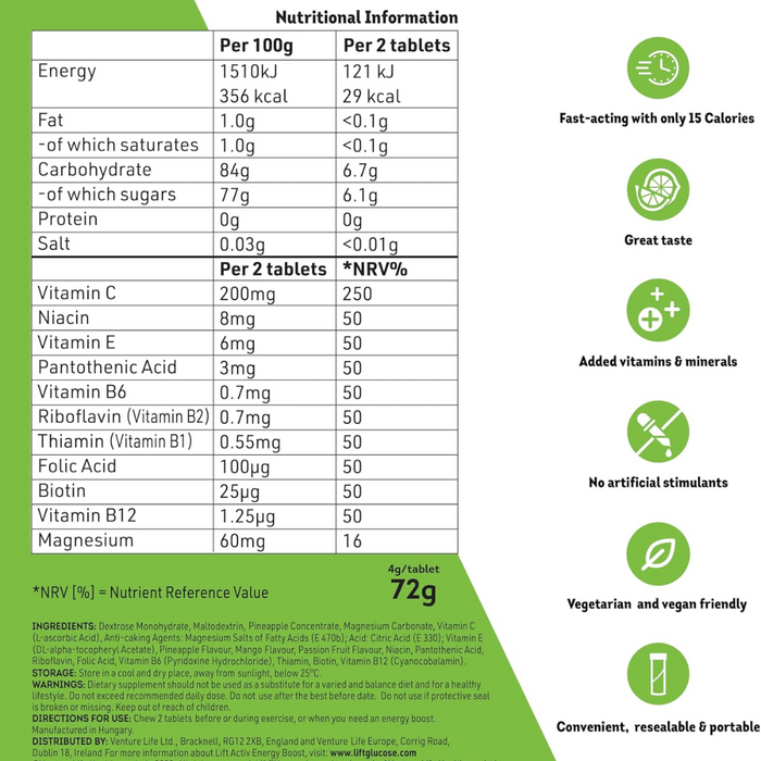 Lift Activ Fruity Tropical Energy Boost Chewable Tablets 18 (T)