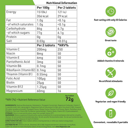 Lift Activ Fruity Tropical Energy Boost Chewable Tablets 18 (T)
