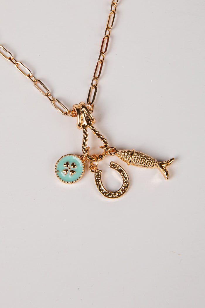 Lillian Mint Charm Gold Necklace