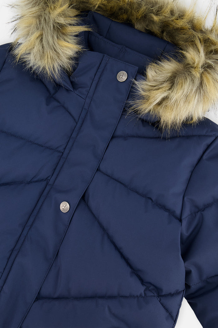 Long Winter Puffer Coat Dark Blue-2