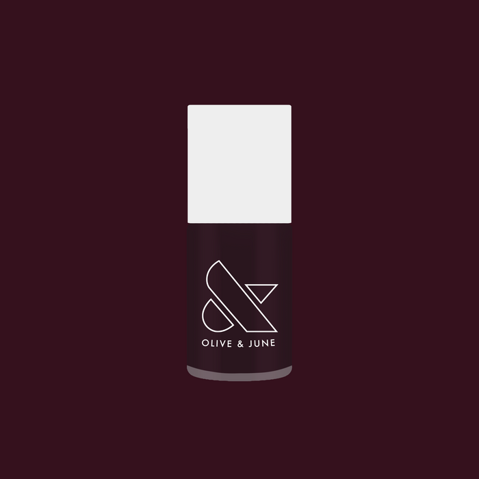 Olive and June Luxe Loafer gel polish bottle in deep crimson jelly shade for long-lasting, quick dry mani or pedi use