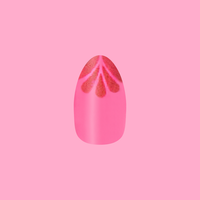 Magenta Chrome Tips - Press-On | Medium | Almond false nail in tonal magenta with subtle chrome petal design for at-home mani