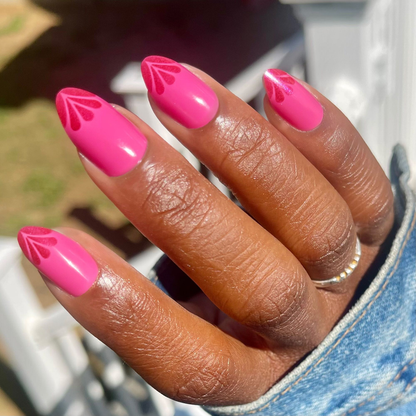 Magenta Chrome Tips - Press-On | Medium | Almond with tonal pink and subtle chrome petal design for an easy at-home mani