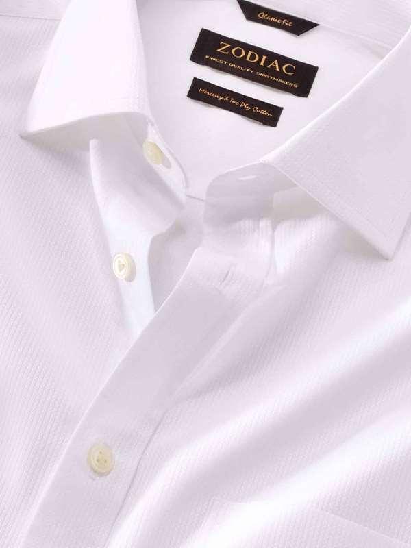 Marinetti White Solid Full Sleeve Single Cuff Classic Fit Classic Formal Two Ply Mercerized Cotton Shirt