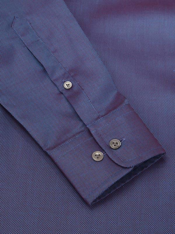 Marzeno Blue Solid Full Sleeve Single Cuff Tailored Fit Semi Formal Dark Two Ply Mercerized Cotton Shirt