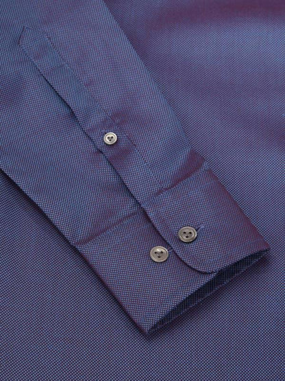 Marzeno Blue Solid Full Sleeve Single Cuff Tailored Fit Semi Formal Dark Two Ply Mercerized Cotton Shirt