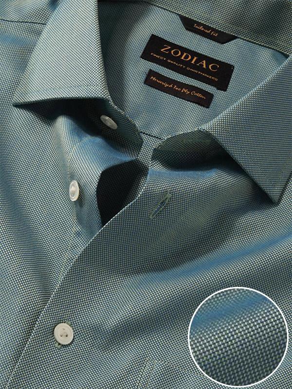 Marzeno Green Solid Full Sleeve Single Cuff Tailored Fit Semi Formal Dark Two Ply Mercerized Cotton Shirt