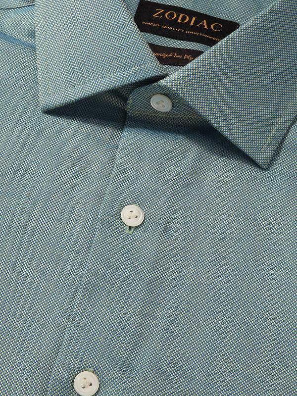 Marzeno Green Solid Full Sleeve Single Cuff Tailored Fit Semi Formal Dark Two Ply Mercerized Cotton Shirt