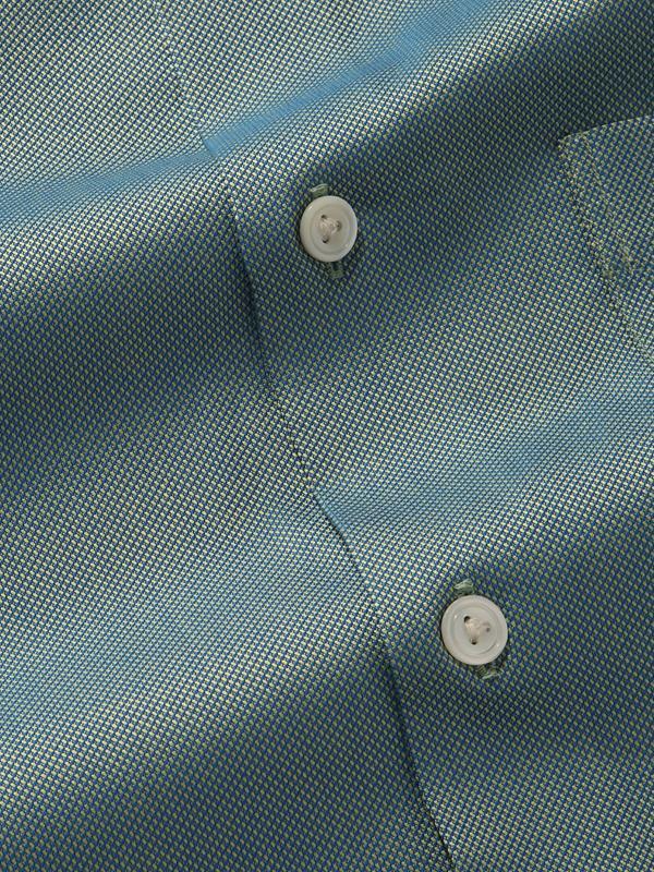 Marzeno Green Solid Full Sleeve Single Cuff Tailored Fit Semi Formal Dark Two Ply Mercerized Cotton Shirt