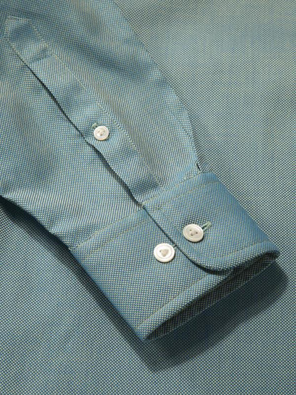 Marzeno Green Solid Full Sleeve Single Cuff Tailored Fit Semi Formal Dark Two Ply Mercerized Cotton Shirt