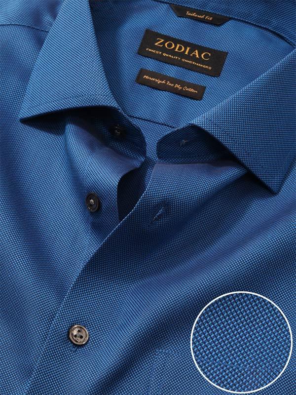 Marzeno Navy Solid Full Sleeve Single Cuff Tailored Fit Semi Formal Dark Two Ply Mercerized Cotton Shirt