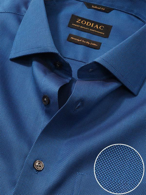 Marzeno Navy Solid Full Sleeve Single Cuff Tailored Fit Semi Formal Dark Two Ply Mercerized Cotton Shirt