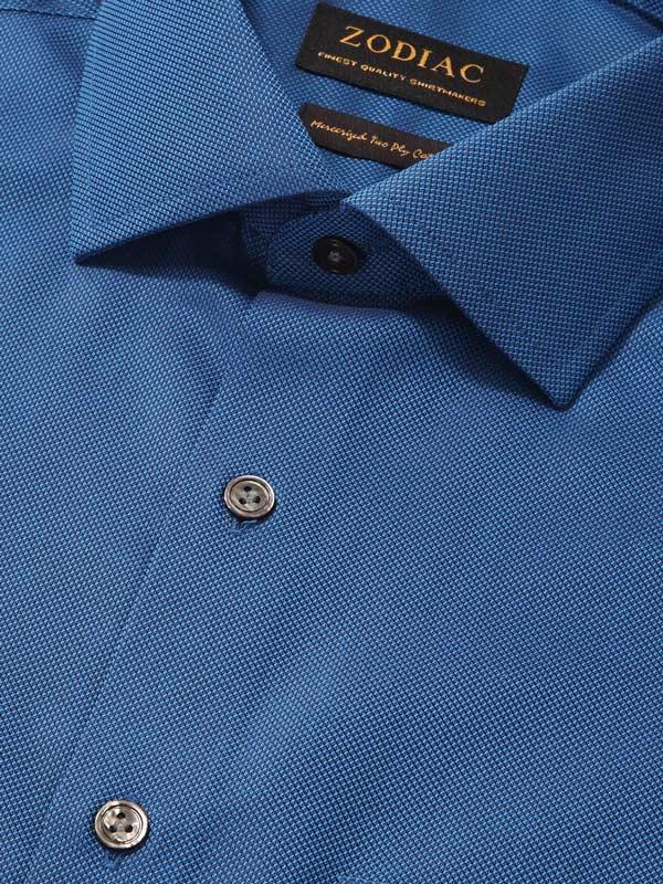 Marzeno Navy Solid Full Sleeve Single Cuff Tailored Fit Semi Formal Dark Two Ply Mercerized Cotton Shirt