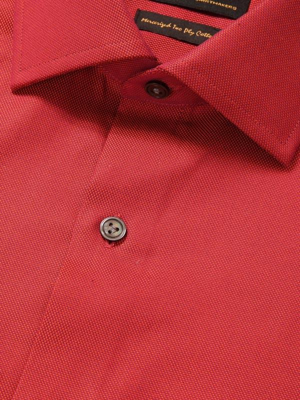 Marzeno Red Solid Full Sleeve Single Cuff Tailored Fit Semi Formal Dark Two Ply Mercerized Cotton Shirt
