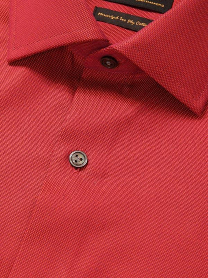 Marzeno Red Solid Full Sleeve Single Cuff Tailored Fit Semi Formal Dark Two Ply Mercerized Cotton Shirt