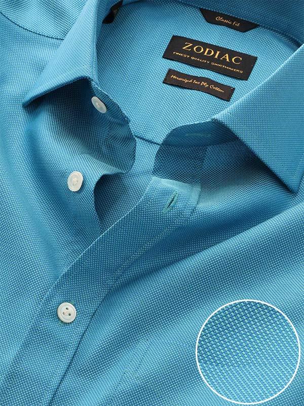 Marzeno Turquoise Solid Full Sleeve Single Cuff Classic Fit Semi Formal Dark Two Ply Mercerized Cotton Shirt