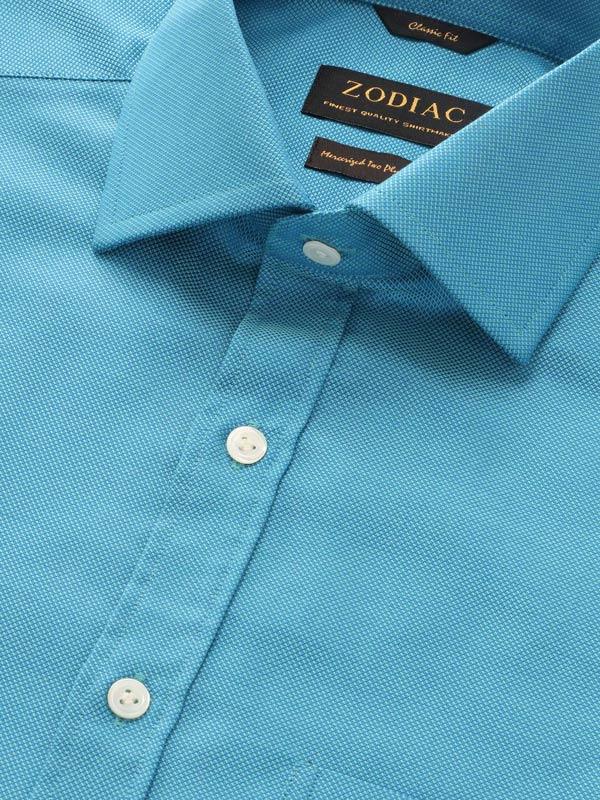 Marzeno Turquoise Solid Full Sleeve Single Cuff Classic Fit Semi Formal Dark Two Ply Mercerized Cotton Shirt