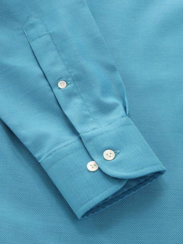 Marzeno Turquoise Solid Full Sleeve Single Cuff Classic Fit Semi Formal Dark Two Ply Mercerized Cotton Shirt