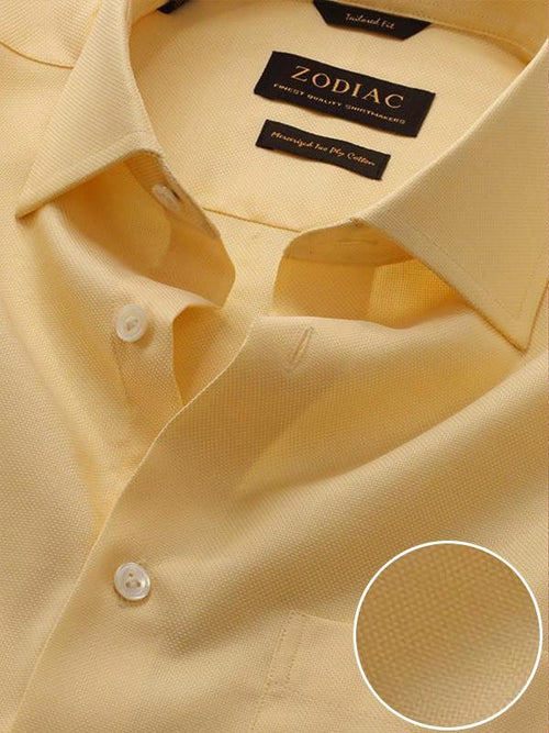 Marzeno Yellow Solid Full Sleeve Single Cuff Tailored Fit Semi Formal Dark Two Ply Mercerized Cotton Shirt