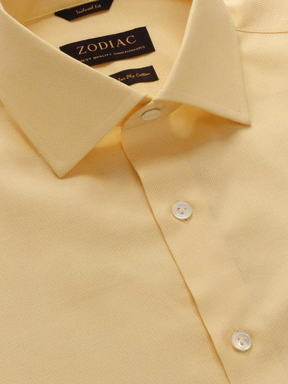 Marzeno Yellow Solid Full Sleeve Single Cuff Tailored Fit Semi Formal Dark Two Ply Mercerized Cotton Shirt