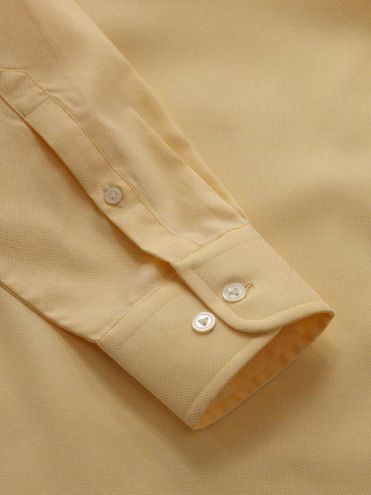 Marzeno Yellow Solid Full Sleeve Single Cuff Tailored Fit Semi Formal Dark Two Ply Mercerized Cotton Shirt