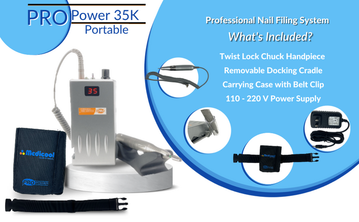 Medicool Pro Power 35K Electric Portable & Rechargeable Manicure Nail Filing Drill System - Silver