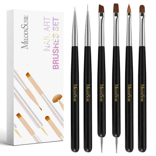MelodySusie Nail Art Brushes Set 6pcs - Black