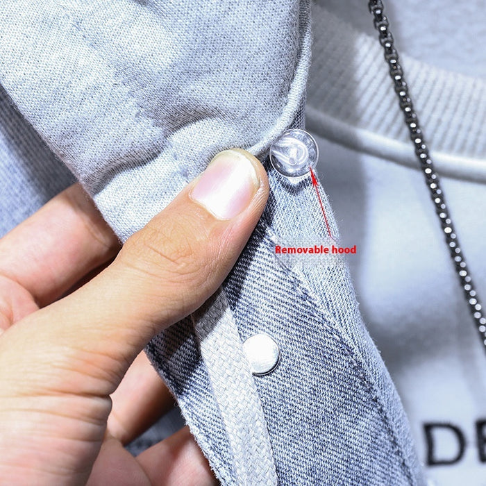 Men's Detachable Hooded Denim Jacket - Light Blue Cotton Jacket