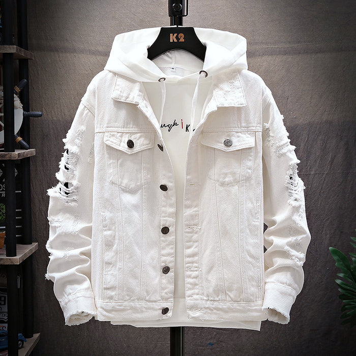 Men's Loose Gradient Denim Jacket - Thick Cotton Stand Collar