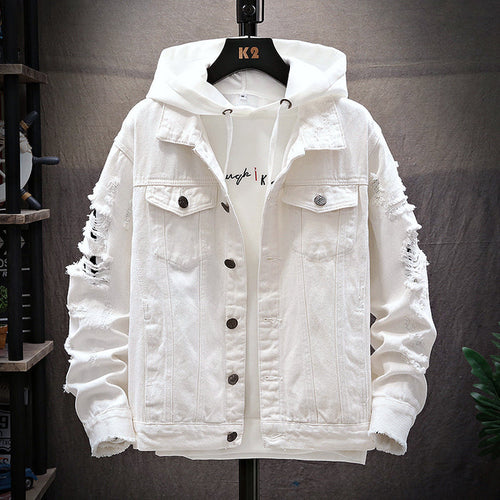 Men's Loose Gradient Denim Jacket - Thick Cotton Stand Collar