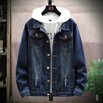 Men's Loose Gradient Denim Jacket - Thick Cotton Stand Collar