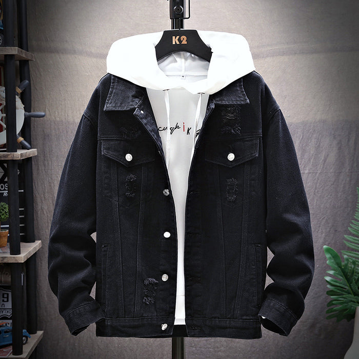 Men's Loose Gradient Denim Jacket - Thick Cotton Stand Collar