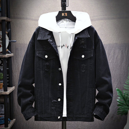 Men's Loose Gradient Denim Jacket - Thick Cotton Stand Collar
