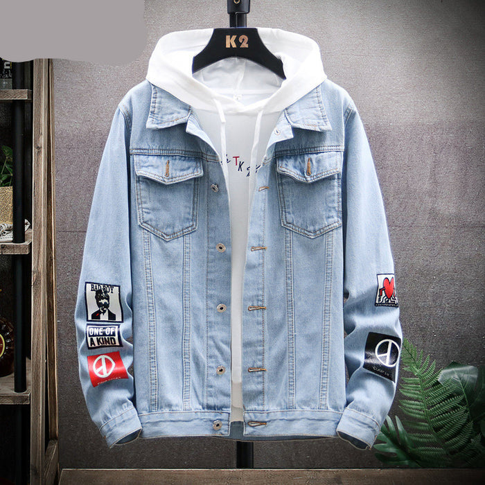 Men's Loose Gradient Denim Jacket - Thick Cotton Stand Collar