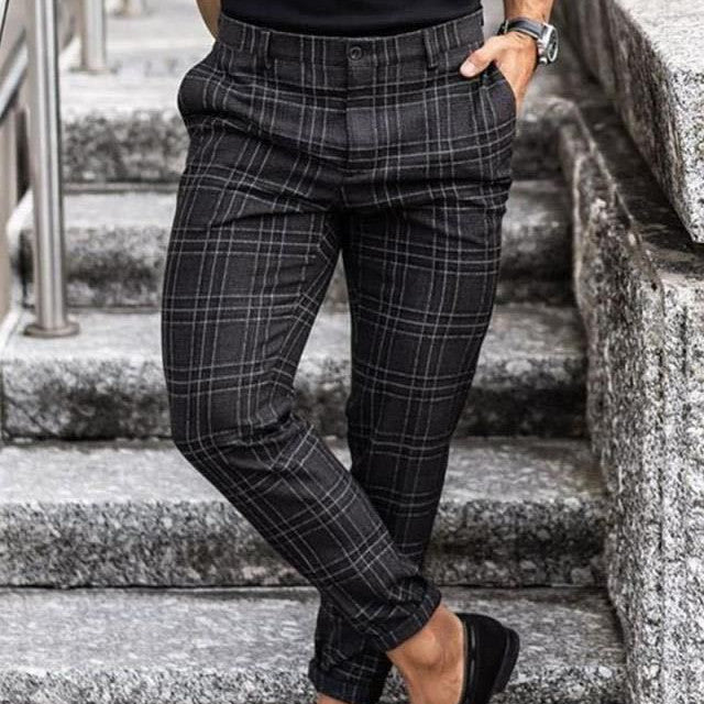 Men's Plaid Casual Pants - Loose Straight Trousers