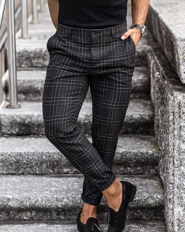 Men's Plaid Casual Pants - Loose Straight Trousers