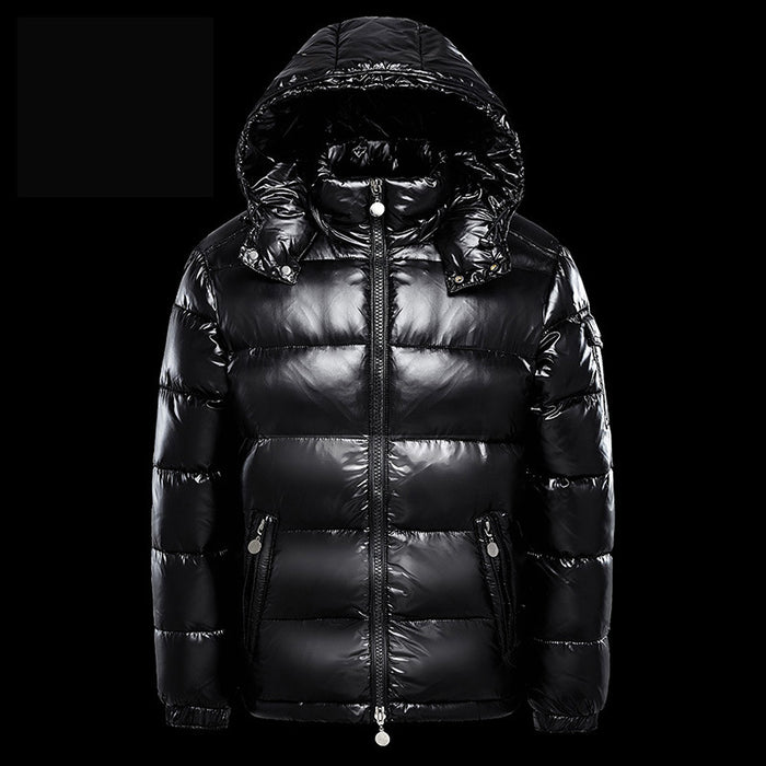 Men's Short Glossy Down Jacket - Trendy Thick Puffer Coat