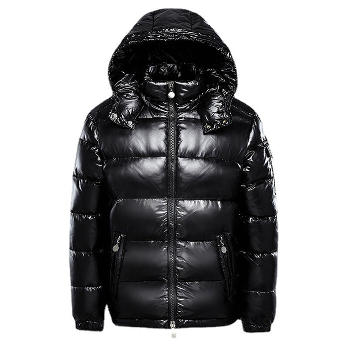 Men's Short Glossy Down Jacket - Trendy Thick Puffer Coat