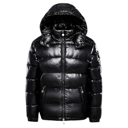 Men's Short Glossy Down Jacket - Trendy Thick Puffer Coat