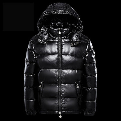 Men's Short Glossy Down Jacket - Trendy Thick Puffer Coat