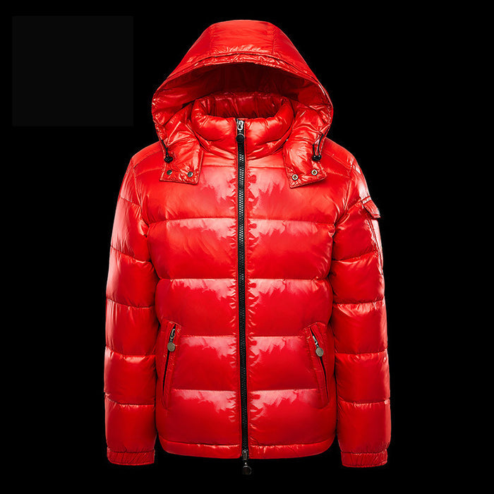 Men's Short Glossy Down Jacket - Trendy Thick Puffer Coat