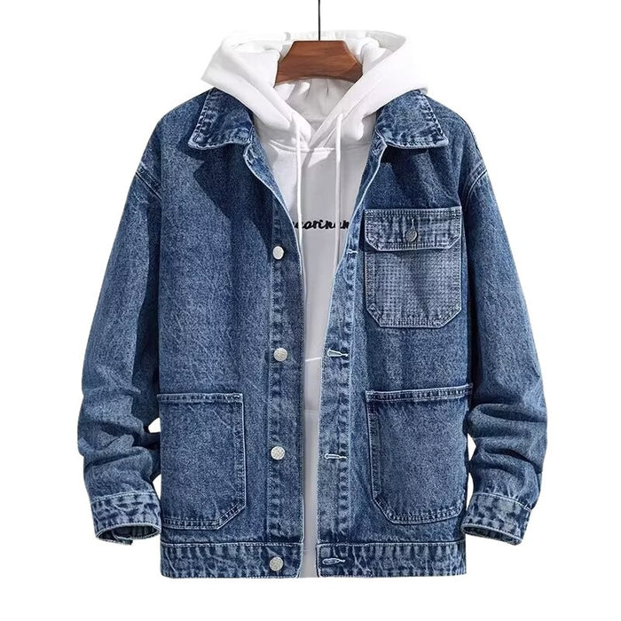 Men's Spring Workwear Hooded Denim Jacket - Minimalist Style