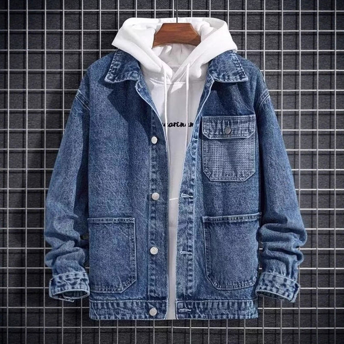 Men's Spring Workwear Hooded Denim Jacket - Minimalist Style