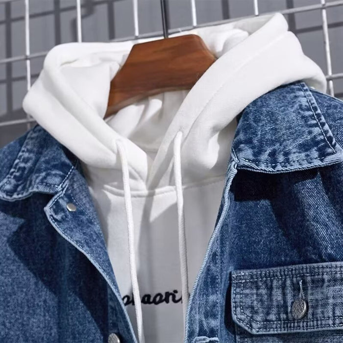Men's Spring Workwear Hooded Denim Jacket - Minimalist Style