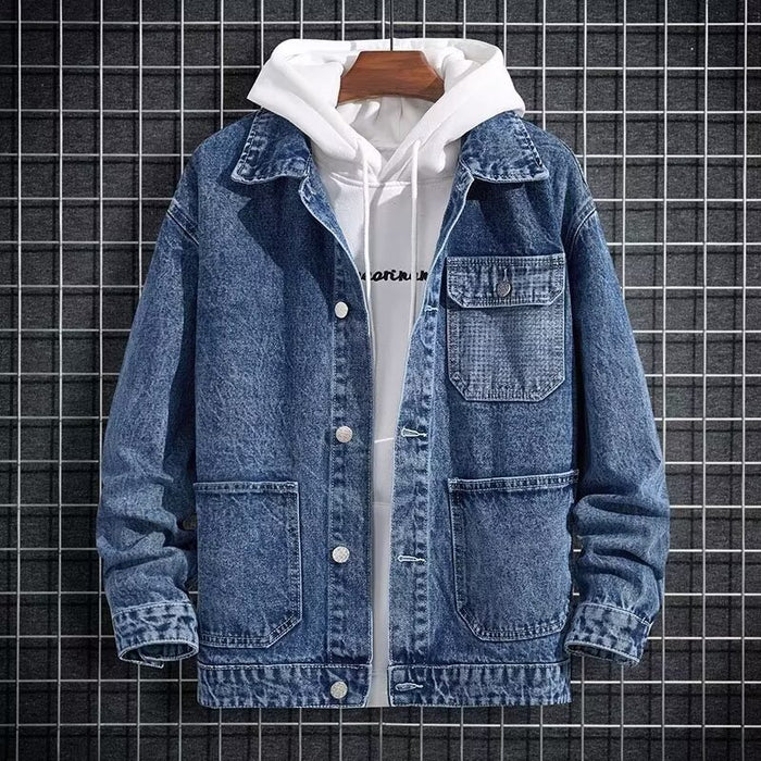 Men's Spring Workwear Hooded Denim Jacket - Minimalist Style
