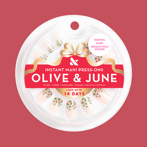 Metallic Holly Shower - Press-On | Short | Squoval