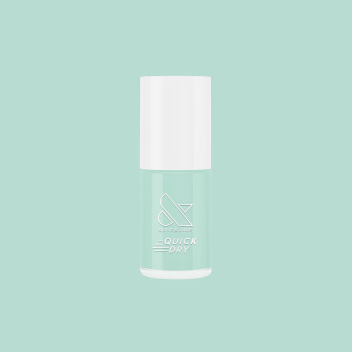 Bottle of Minty quick dry polish in pastel mint green for easy, at-home mani by Olive and June