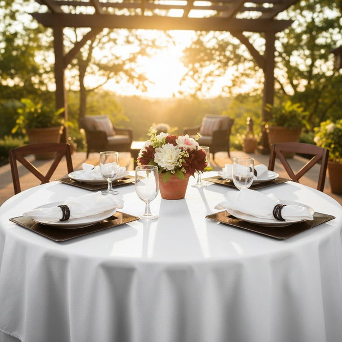 MJS 100% Spun Polyester 2 PLY Round Table Linens White - Rifz Textiles Inc