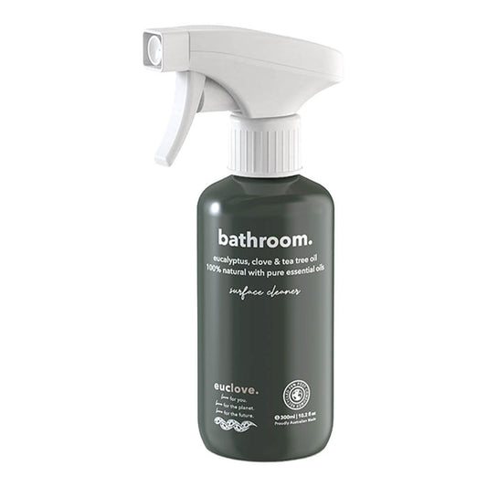 300ml spray bottle of Euclove Natural Bathroom & Mould Cleaner with eucalyptus, clove and tea tree oil.